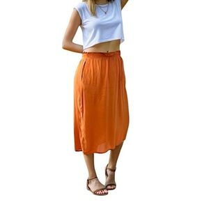 H&M burnt Orange a line boho midi skirt lightweight indie casual spring
